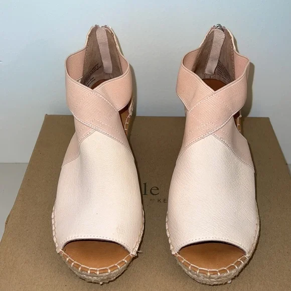 SALE ✨ Kenneth Cole Charli Suede Cross Elastic Espadrille Wedge Heels Blush Pink - Picture 5 of 13